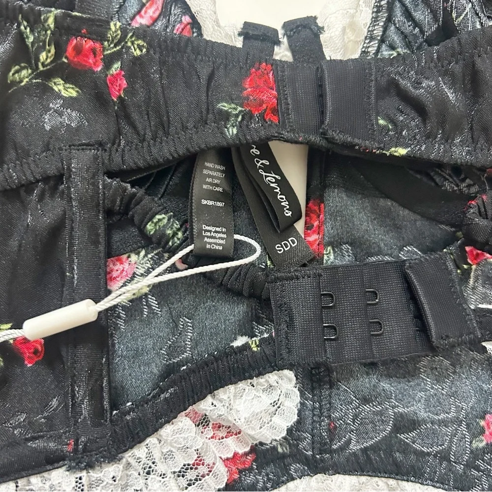 For Love And Lemons June Bustier Black with Roses (size Small-DD) - Picture 7 of 8